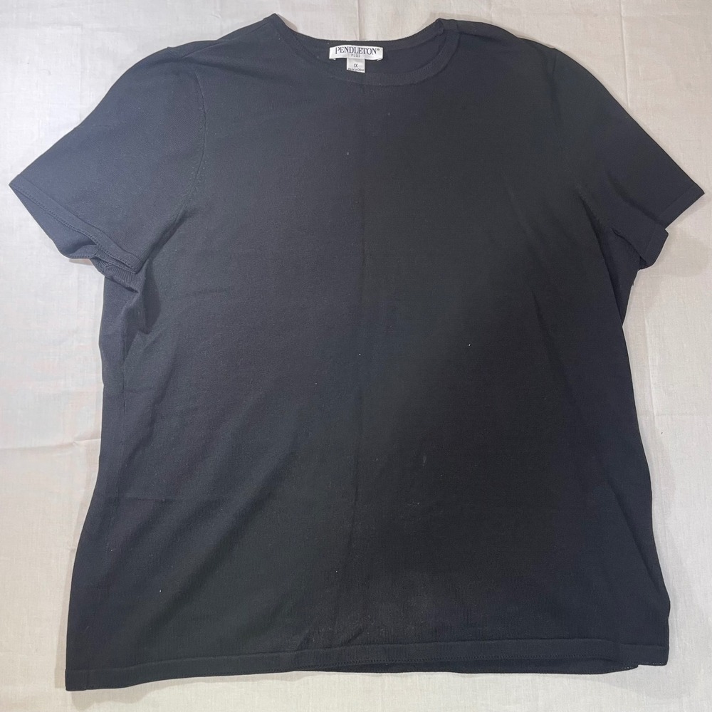 Pendleton Plus Black Silk Blend Short Sleeve Knit Tee Shirt 1X Crew Neck